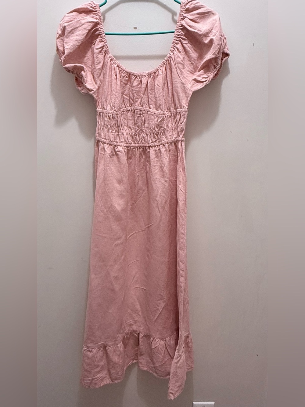 Women's Pink Puff-Sleeve Midi Dress